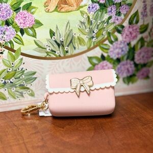Pink Keychain Pouch with Bow Accent